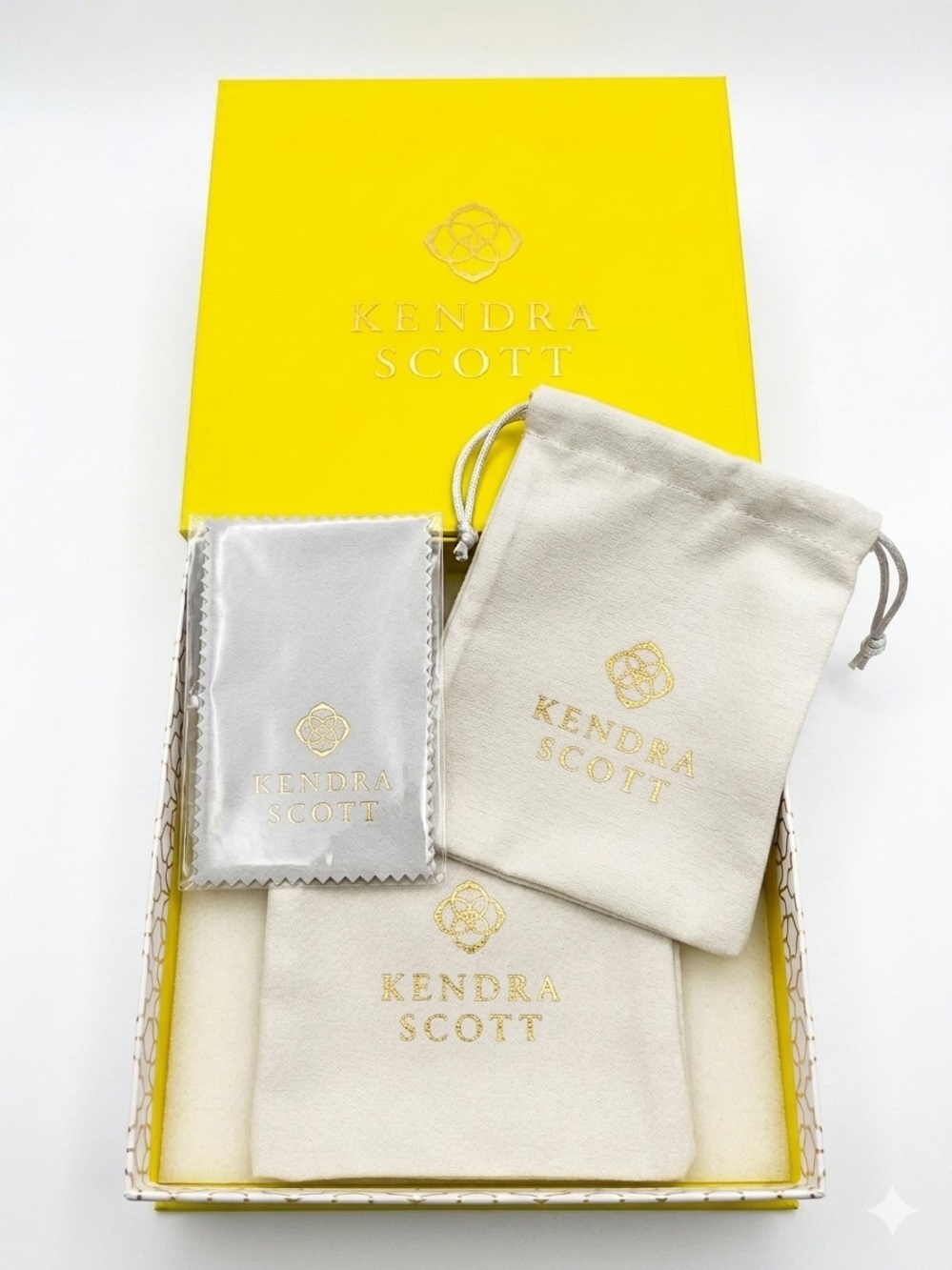 Kendra Scott Magnetic Gift Box Set with 2 Silver Pouches & Cleaning Cloth NIB